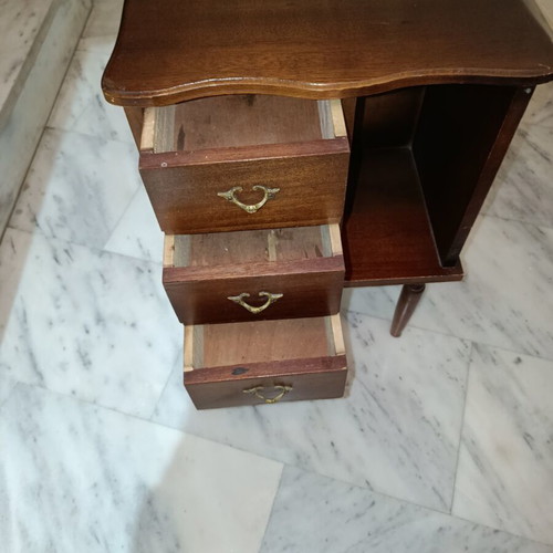 Solid wood nightstand 1968 with 3 side drawers