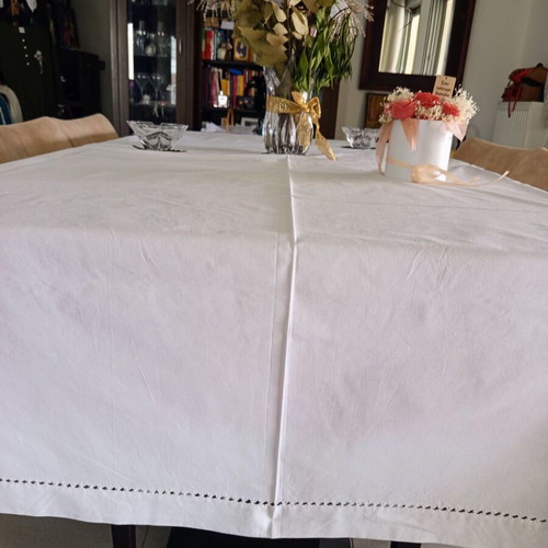 Tablecloth large vintage white with handmade finish 195x255 cm like new