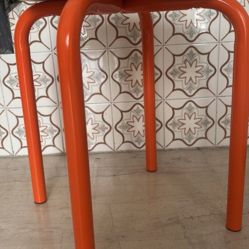 Ikea table with natural wood and orange metal legs like new