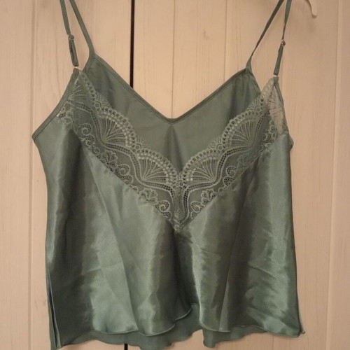 Satin pajama top and shorts, turquoise, size S