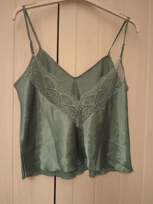 Satin pajama top and shorts, turquoise, size S