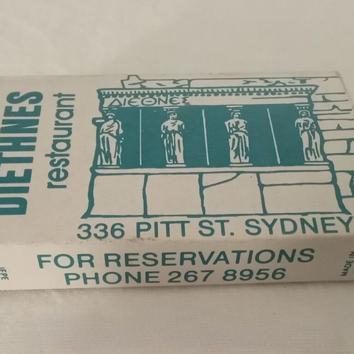 Diethnes Greek Restaurant Sydney matchboxes used