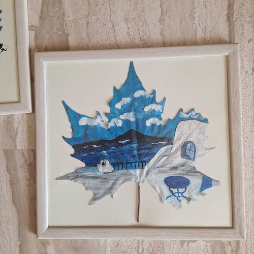 Aegean Memories set of 3 handmade plane leaf paintings