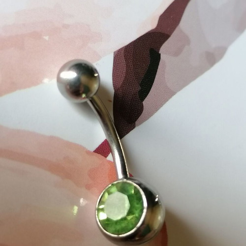 Navel piercing new surgical steel with green zircon