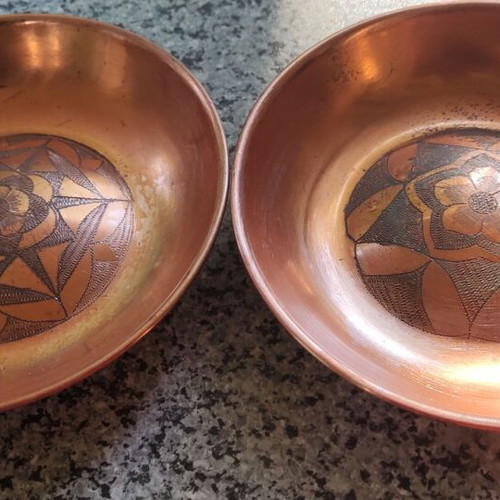 Brass decorative plates set with handmade carving used