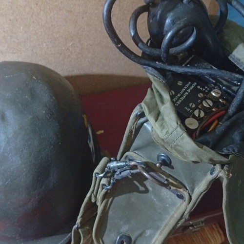 Helmet and vintage telephone used