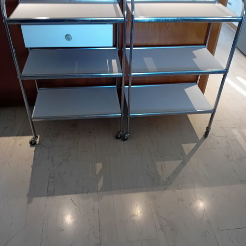 Aesthetic trolleys set of 3 with inox frame and melamine shelves like new