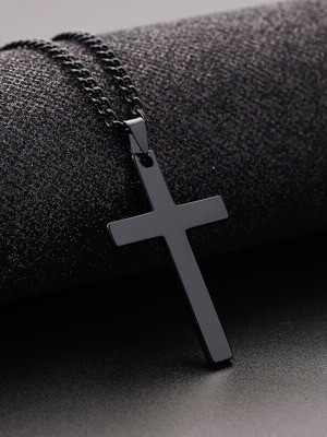 Ανδρικός σταυρός με αλυσίδα από μαύρο ανοξείδωτο ατσάλι καινούργιο