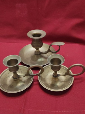 Vintage brass candlesticks used, set of 3