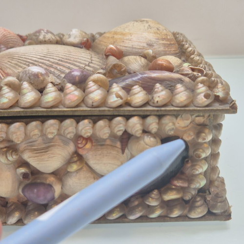 Handmade Seashell Jewelry Box, 1970s Vintage Folk Art Trinket Box