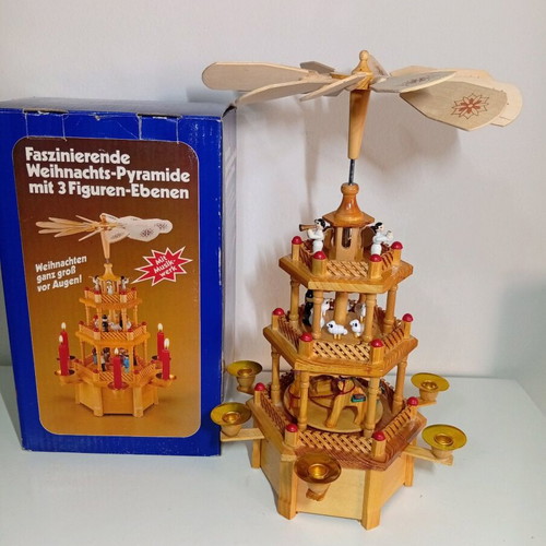 Wooden Christmas musical carousel 3-tier in gift box Germany