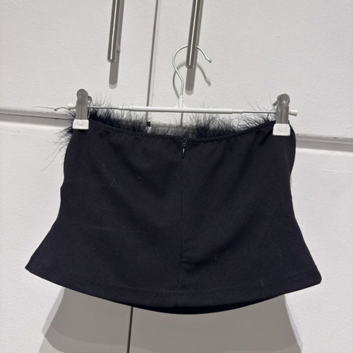 Crop top with feathers and zipper, like new, black