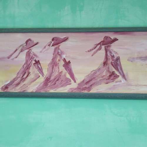Painting like new, pink color, framed, approx. 20 years old, 1.20x0.30m