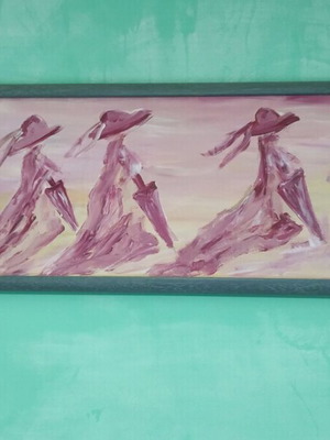 Painting like new, pink color, framed, approx. 20 years old, 1.20x0.30m