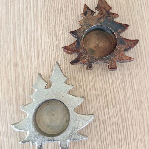 Decorative Metal Tealight Set "Fir Tree" Rustic Style, new
