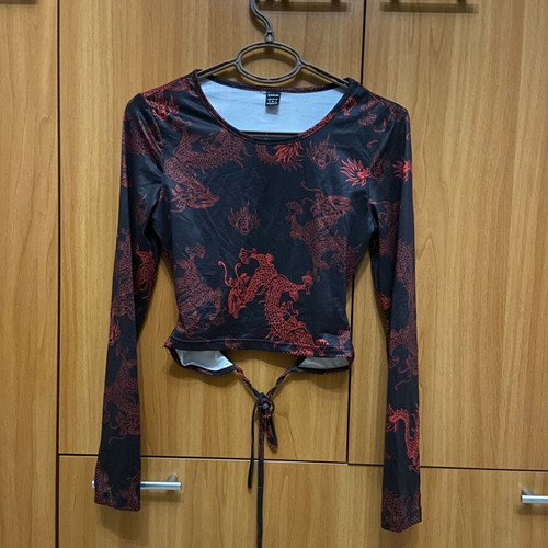 Shein long-sleeve blouse new, black and red, size S