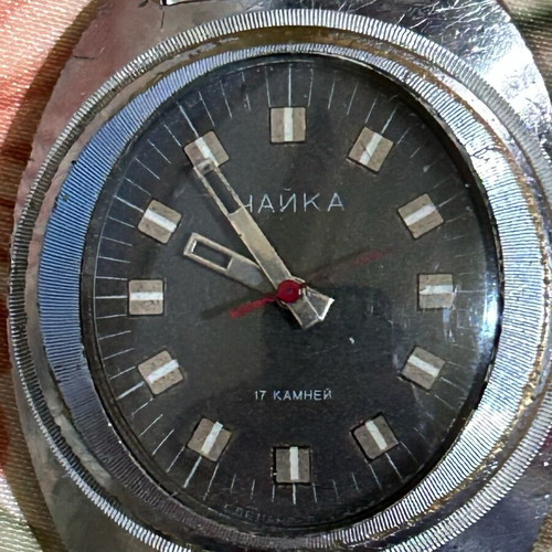 Chaika mechanical wind-up Soviet watch used, silver