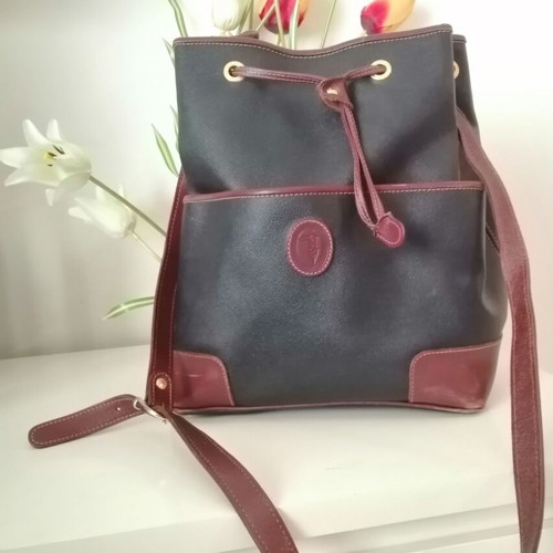 Trussardi shoulder and crossbody bag used black with brown leather details