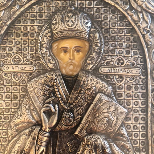 Saint Nicholas icon made of 950 silver grade new
