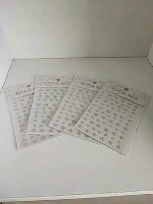 3D Nail Stickers Silver Glitter Star Decorations, 4 Cards