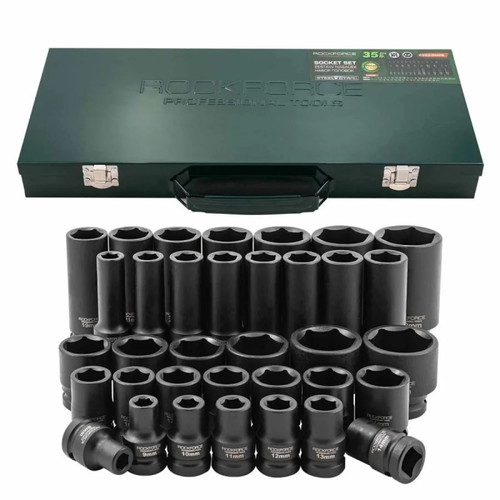 RockForce 35-Piece Impact Socket Set 1/2 (8-32 mm) New