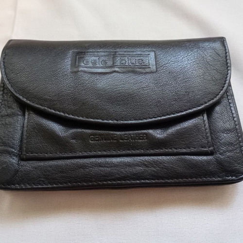 Men's leather wallet used, black genuine leather belt pouch