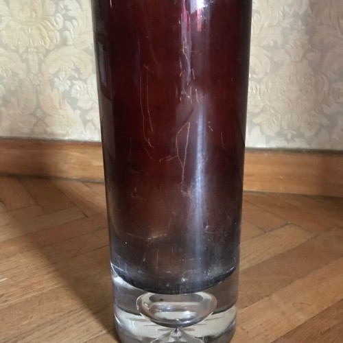 Glass vase brown used, retro table decoration