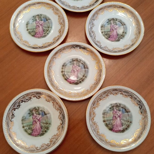 Winterling Bavaria vintage set of 6 coffee plates with Fragonard design