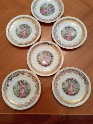 Winterling Bavaria vintage set of 6 coffee plates with Fragonard design