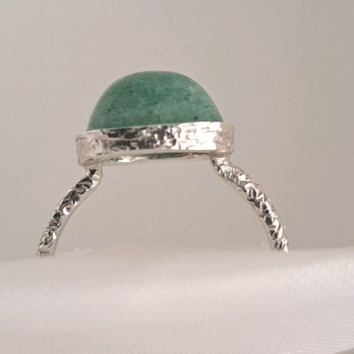 Silver ring 925 with square aventurine stone and hammered look new