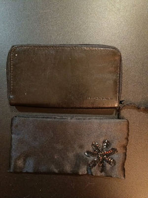 Leather wallet A.FONTINI vintage '80s with satin case and strass like new