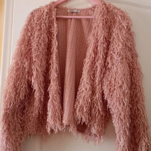 Bershka women's fur cardigan pink like new