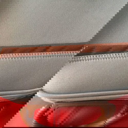 Несесер за козметика употребяван, синьо-сив с дръжка и дълга каишка