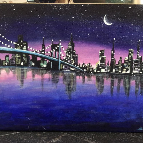 Night Cityscape Acrylic Painting 40x30 cm new