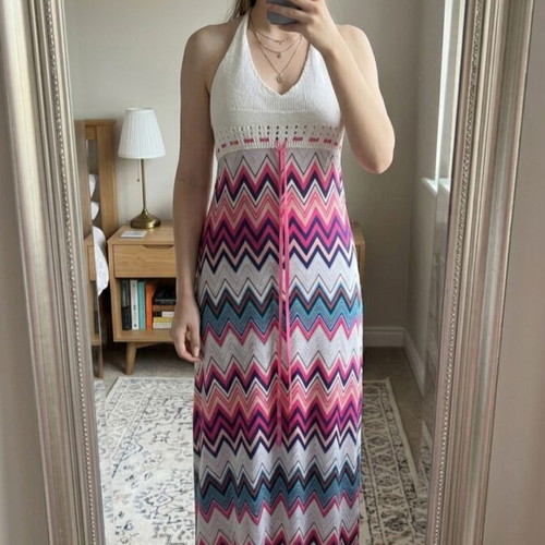 Be You maxi dress like new, colorful zig zag halter knit bust