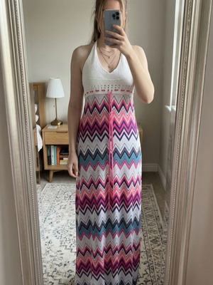 Be You maxi dress like new, colorful zig zag halter knit bust