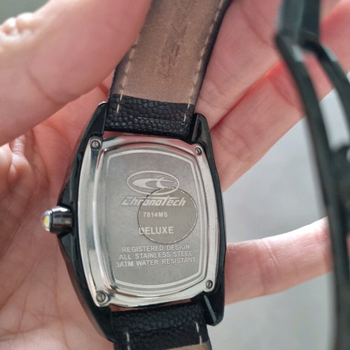 Chronotech deluxe watch 45mm steel with leather strap, waterproof like new