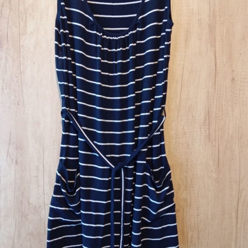 Summer Maternity Dress like new, white and blue, with pockets and belt