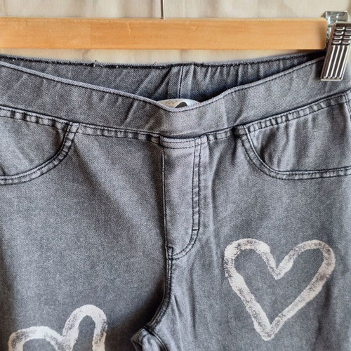 H&M Kids Grey Jeggings Pants with White Heart Prints, Wide Leg, Age 10-11, 146cm