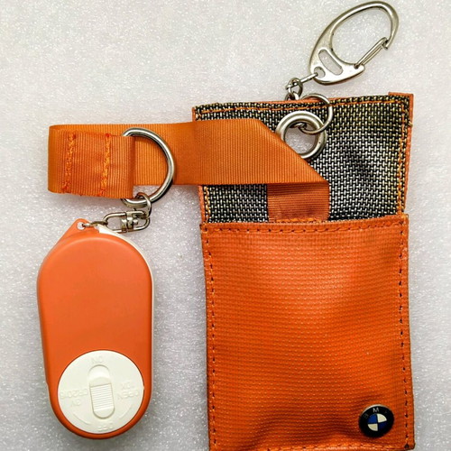 Orange BMW keychain with compass, magnifier, led and key case new