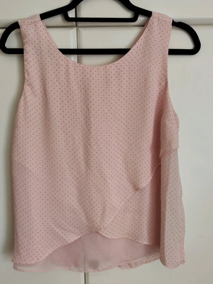 Bershka Polka Dot Sleeveless Top with Back Opening - Soft Pink - Size L