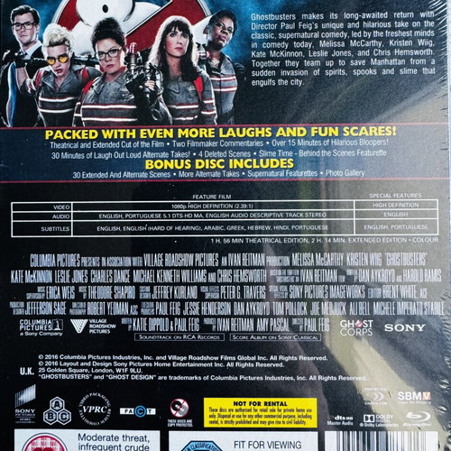 Ghostbusters 2016 Blu-ray with Greek subtitles, 2-disc edition