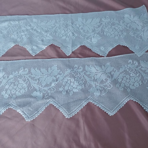 Vintage handmade wide crochet lace set of 2 with grapevine design, like new