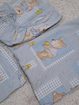 Crib sheet set used, flannel with fitted sheet and pillowcase