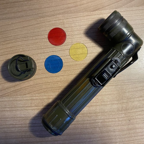 Military Style Flashlight used with Color Changing Lenses