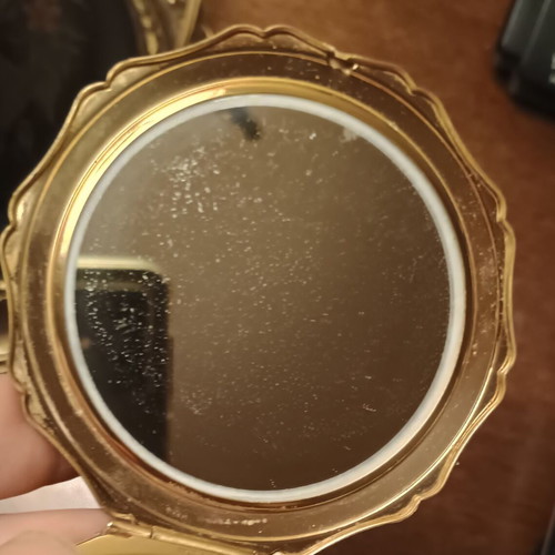 Vintage Stratton powder case used with mirror, blue and gold enamel