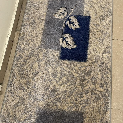 Runner rug used, 3.00 x 0.67 m, gray and blue leaf design
