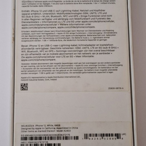 iPhone 12 64GB White like new, 74% battery health