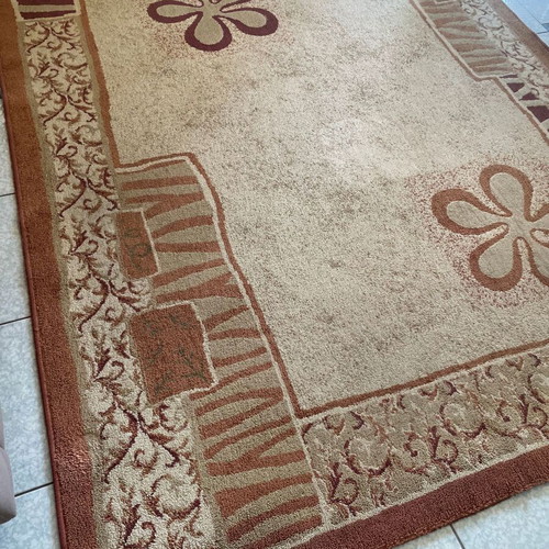 Brown living room rug used, 240cm x 210cm