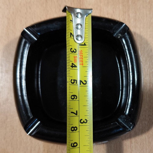 Ouzo 12 square black plastic ashtray used